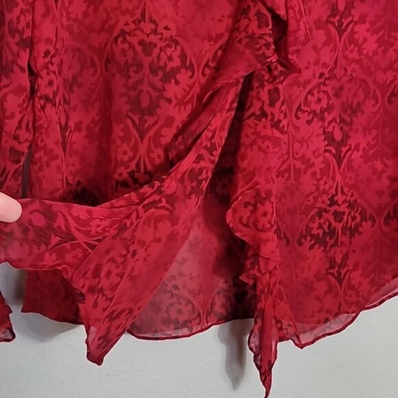 Vintage Chicos Sheer 100% Silk Button Up Shirt Size M/L Red Ruffle Goth Vamp Y2K - Picture 11 of 14